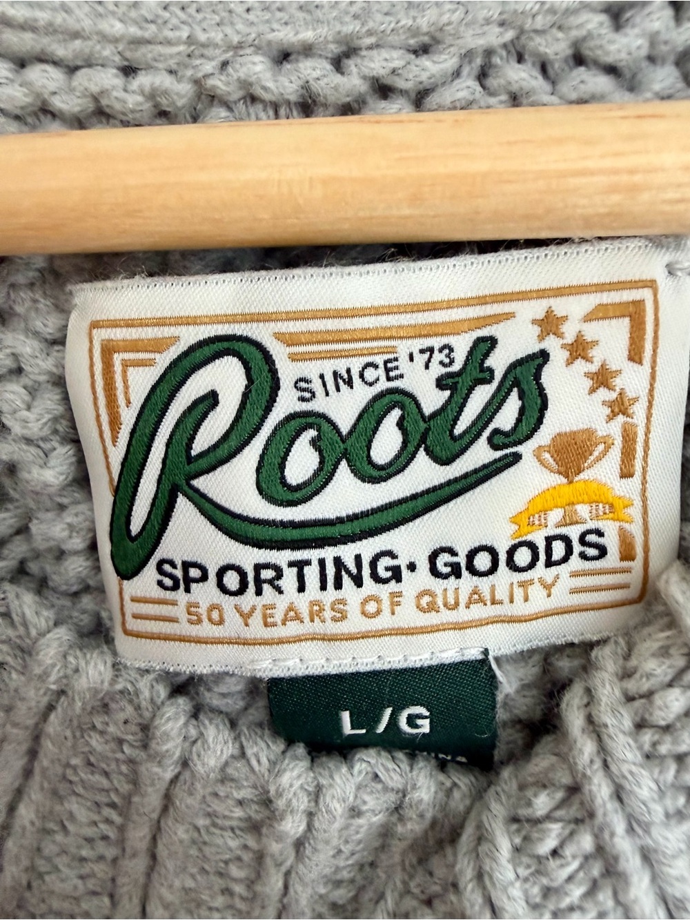 Roots Grey Cotton Blend Fisherman Cable Knit Sweater Academia - Picture 4 of 5